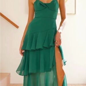 Sleeveless Emerald Green Ruffle Maxi Dress
